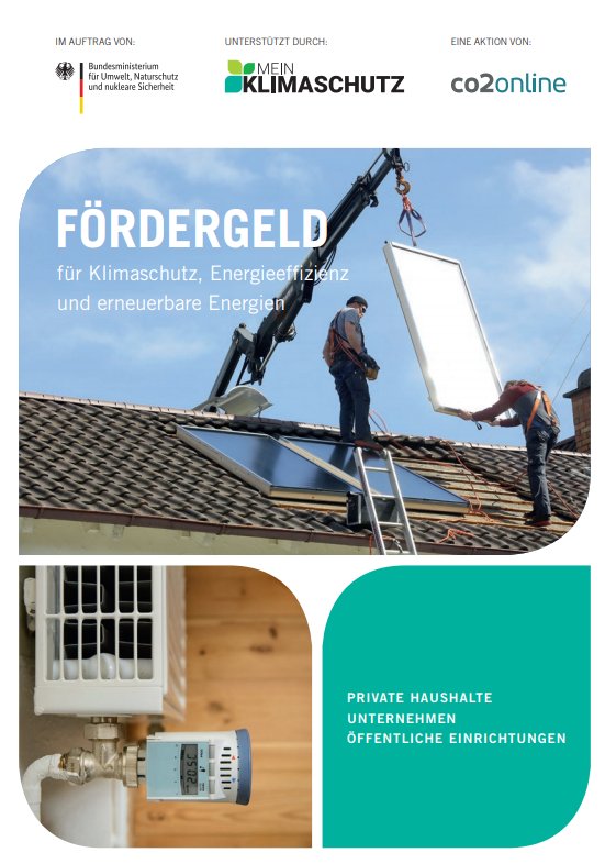 Neue Broschüre für Privathaushalte, Kommunen und Unternehmen zu Fördermittel im Klimaschutz